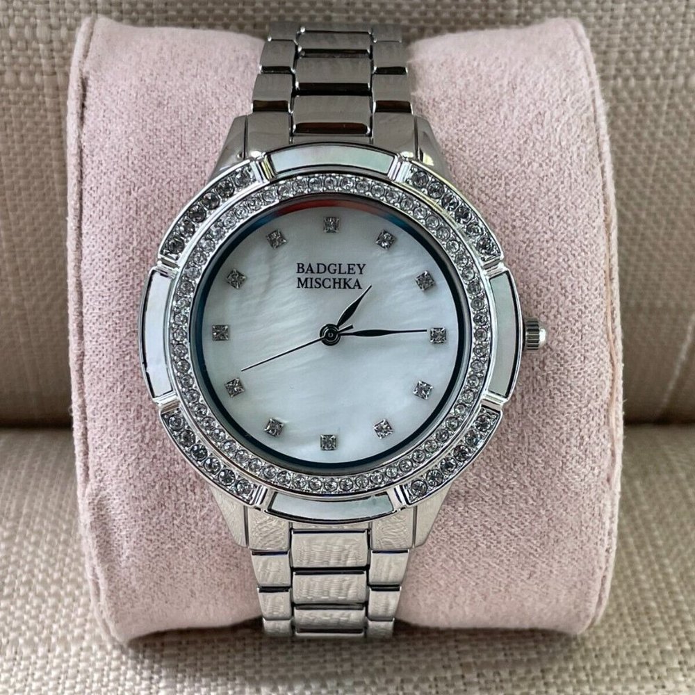 Badgley Mischka Ladies Watch Silver Tone Crystals Accent Analog Quartz Watch Box - Picture 5 of 12